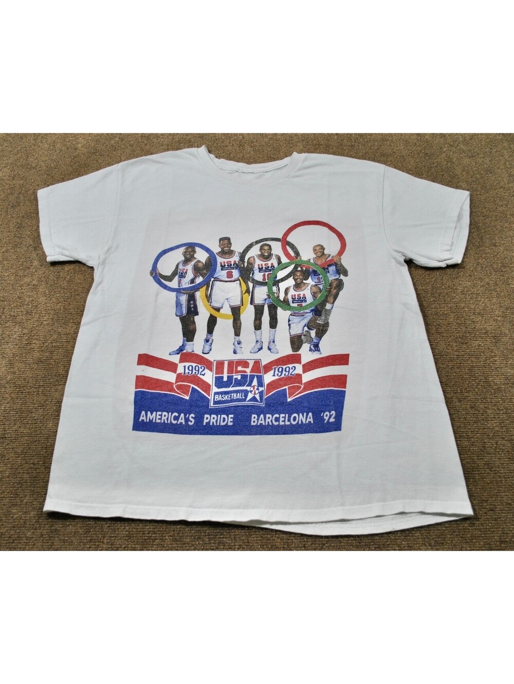 USA Basketball 1992 Olympics Barcelona Jordan Magic Ewing White Shirt Medium